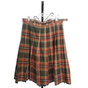 Modcloth Orange Green Plaid Pleated Skirt with Belt, XL